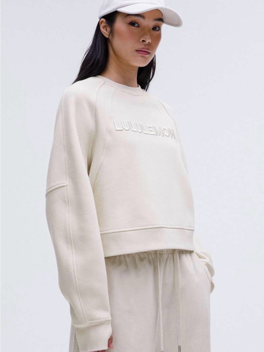 lululemon athletica Cream Embossed Logo Crew Sweatshirt